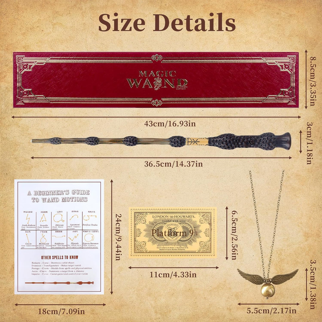 PLLYPE Zauberstab mit Licht, 38cm USB Aufladung Elderstab, Magic Wand in Geschenkbox mit Zauberspruc