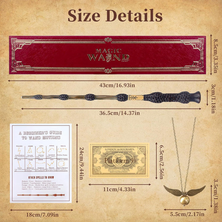 PLLYPE Zauberstab mit Licht, 38cm USB Aufladung Elderstab, Magic Wand in Geschenkbox mit Zauberspruc
