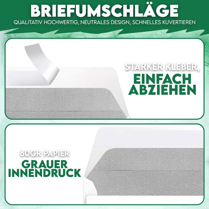250 Briefumschläge C4 90g/m² mit Fenster, 324x229mm weisse Versandtasche mit grauem Innendruck für S