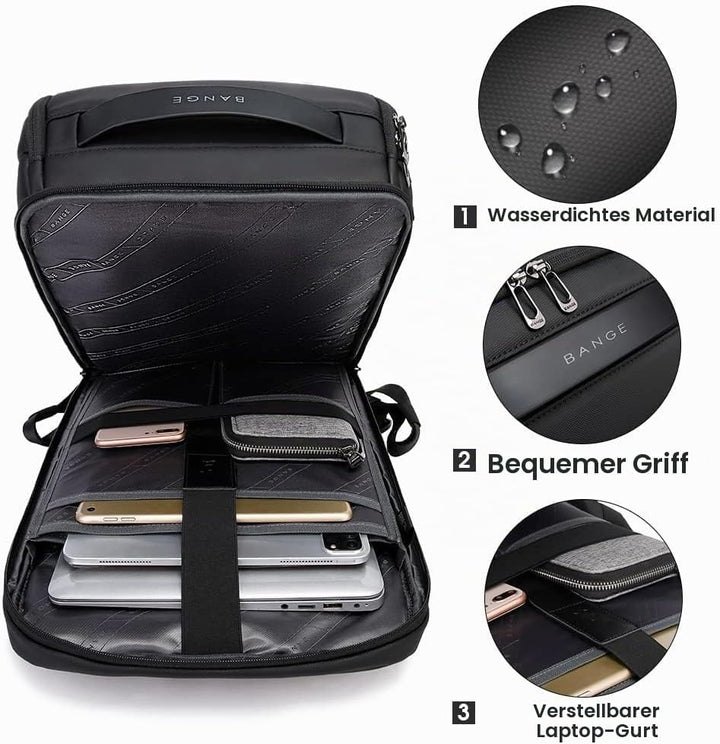 BANGE Business-Smart-Rucksack, wasserdicht, 39,6 cm (15,6 Zoll), Laptop-Rucksack mit USB-Ladeanschlu