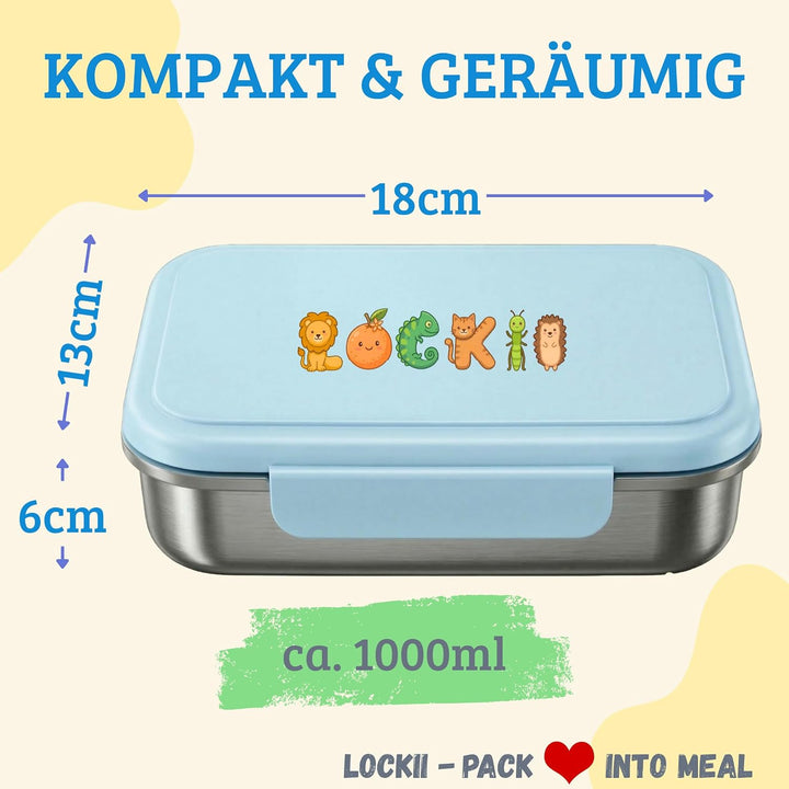 Kinder Brotdose Edelstahl 1000 ml mit Snackbox – Lunchbox mit Fächern, Edelstahl-Boden und BPA-freie