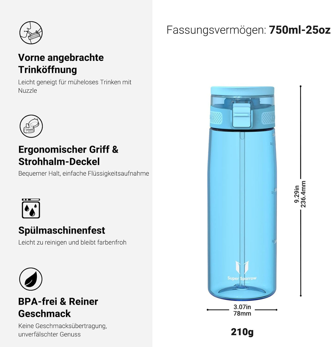 Super Sparrow Trinkflasche - TouchSip Wasserflasche - 500ml, 750ml, 1000ml - BPA-frei - Ideale Sport