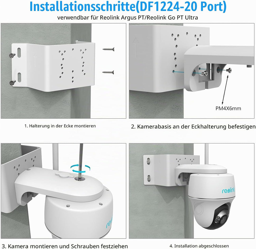 HOLACA 90°Wandwinkel Halterung Kompatibel mit Reolink Argus PT 3MP, 4MP/2K, 5MP/2K, 4K/8MP, Go PT Ul