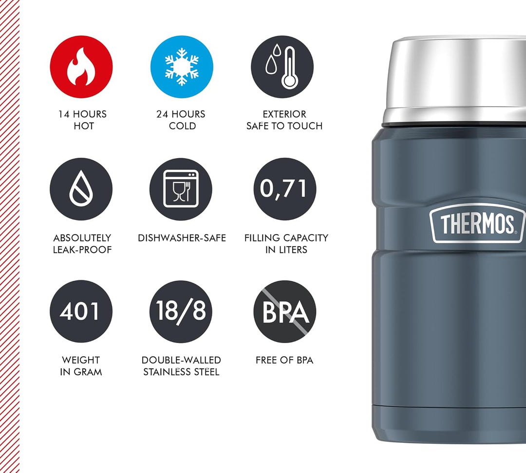 Thermos STAINLESS KING Thermobehälter für Essen ice grey 0,70l - Edelstahl, absolut dicht, hält Spei
