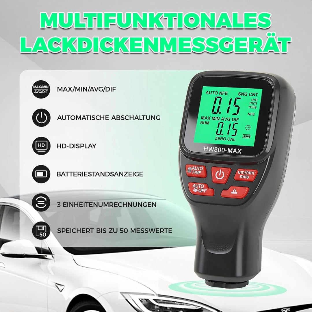Digitales Lackmessgerät Auto, 0-2000 µm Lackdickenmessgerät für Auto, Einheitenumrechnung (Mikron, M