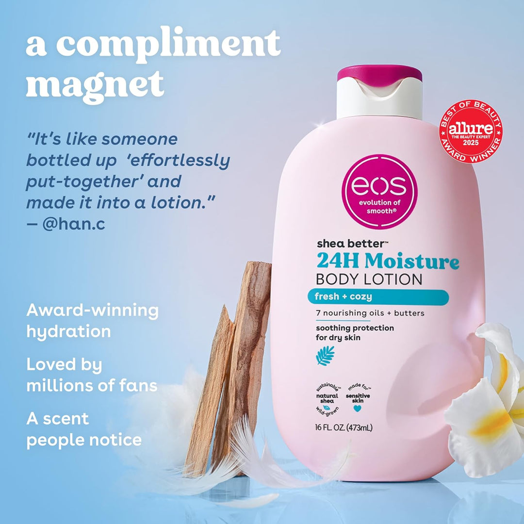 eos Shea Better Body Lotion- Fresh & Cozy, 24-Hour Moisture Skin Care, Lightweight & Non-Greasy, Mad