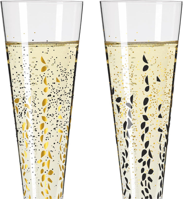 Ritzenhoff 6031005 Champagnerglas 200 ml - Serie Goldnacht Duett - 2x Designerstück mit Echt-Gold -