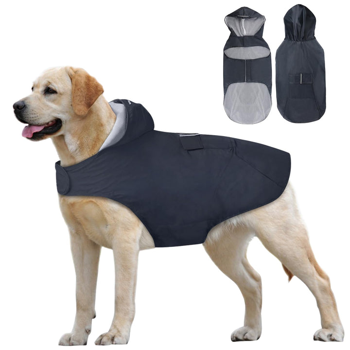 Idepet Regenmantel für Hunde, mit Kragenloch wasserdicht reflektierend Winddicht Poncho mit Kapuze f