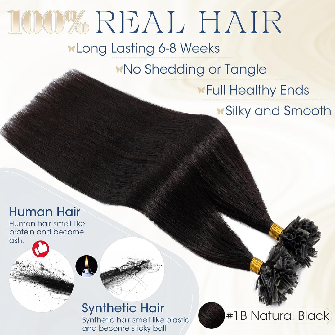 Elailite U-Tip Echthaar Bonding Extensions Keratin Haarverlängerung Haar Glatt 100 Strähnen 50g 18"/