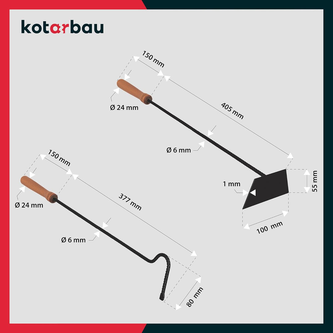 KOTARBAU® Kaminbesteck 2-teilig - Schürhaken & Ascheschieber - Kaminofen Holzofen - Besteck Set Schw