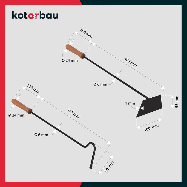 KOTARBAU® Kaminbesteck 2-teilig - Schürhaken & Ascheschieber - Kaminofen Holzofen - Besteck Set Schw