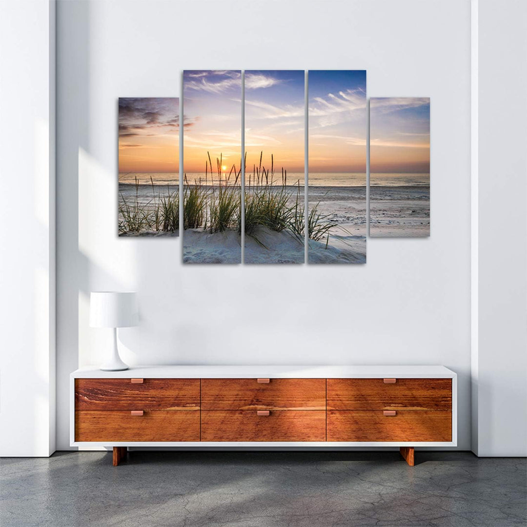 Feeby Bilder Landschaft Grass Strand XXL 5-Teilig Typ B 150x100 cm 1 Teilig Wohnzimmer Schlafzimmer