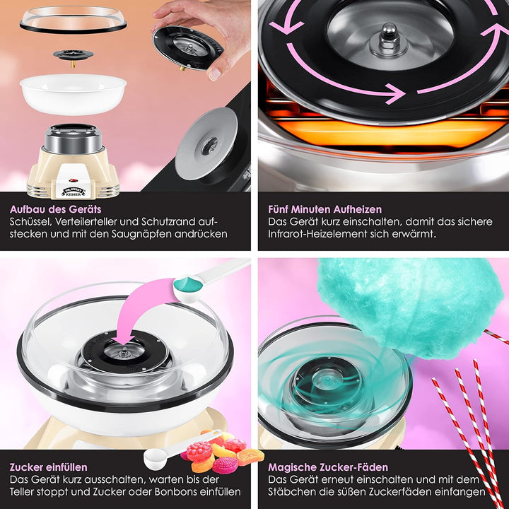 KESSER® Zuckerwattemaschine Set für Dein zuhause - Mit 30x Zuckerwatte Stäbchen & Messlöffel - Retro