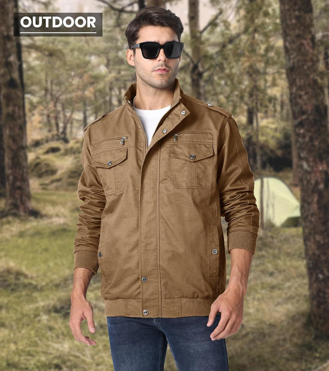EKLENTSON Herren Arbeitsjacke Workwear Übergangsjacke Cargo Jacke mit Vielen Taschen S Khaki #91, S