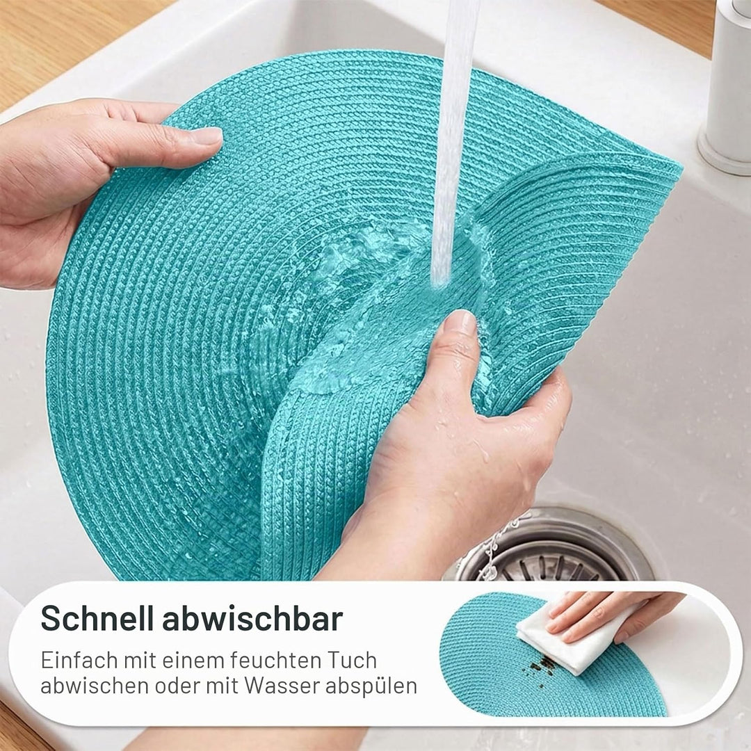 FunWheat Runde geflochtene Tischsets Set mit 6 Tischsets für Esstische, gewebt, waschbar, rutschfest