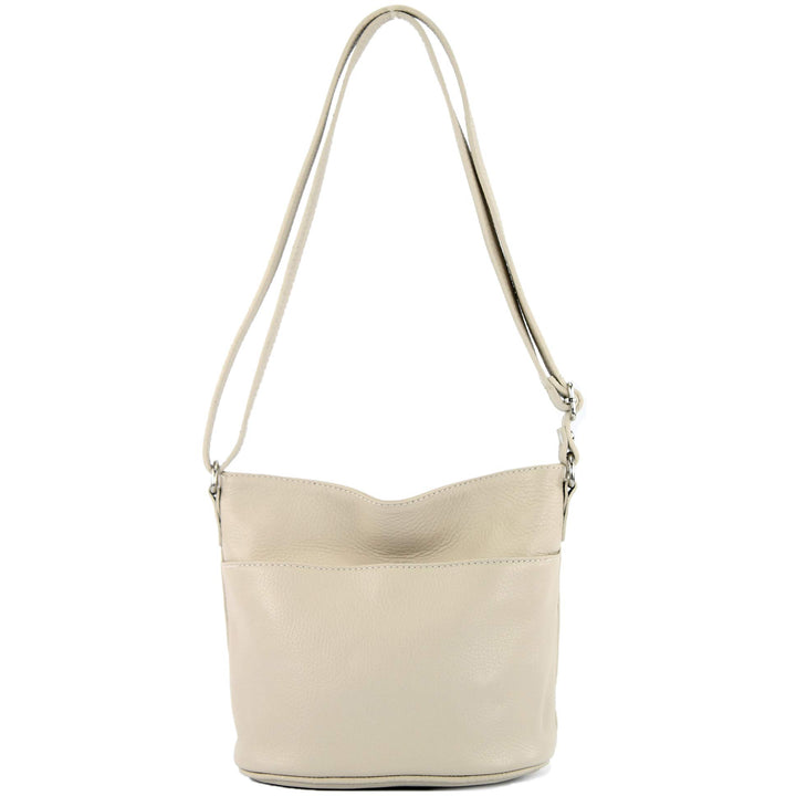 modamoda de - T198 - ital. Umhängetasche Klein Small aus Leder Creme, Creme