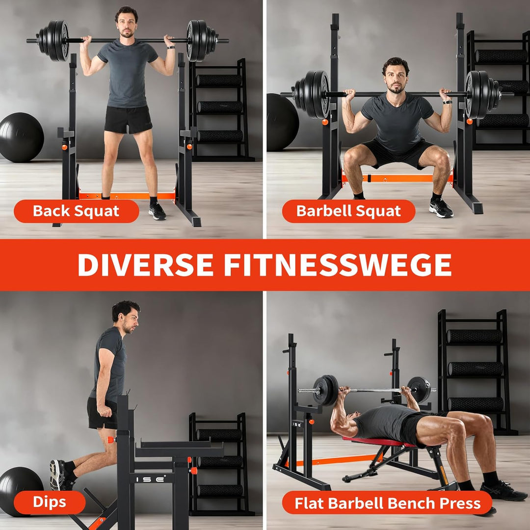 ISE Hantelständer Squat-Rack,hantelständer,langhantelständer mit 7 Höhenverstellbar Langhantelablage