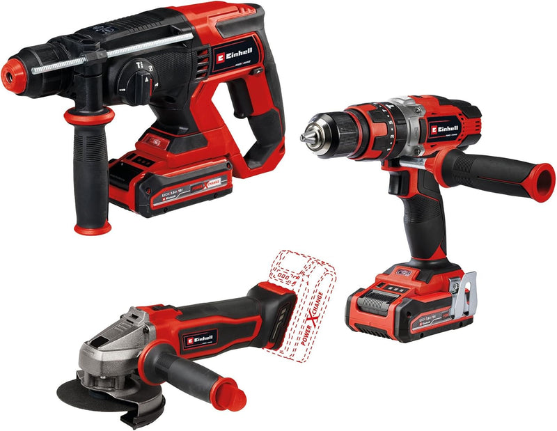 Einhell Power X-Change Akku-Werkzeug-Set (Akku-Winkelschleifer TE-AG 18/115-2 Li, Akku-Schlagbohrsch