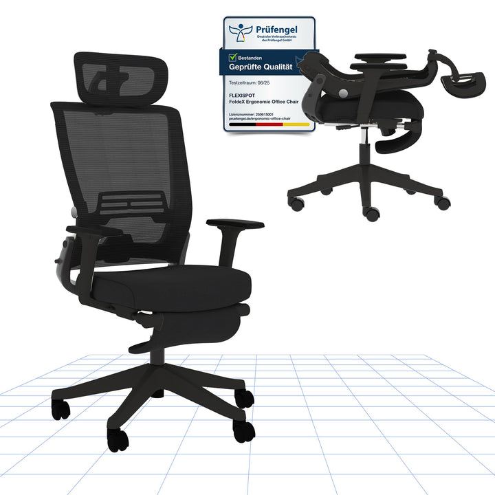 FLEXISPOT Ergonomischer Bürostuhl, Foldex, klappbarer Bürostuhl für Kleine Räume mit Lendenwirbelstü