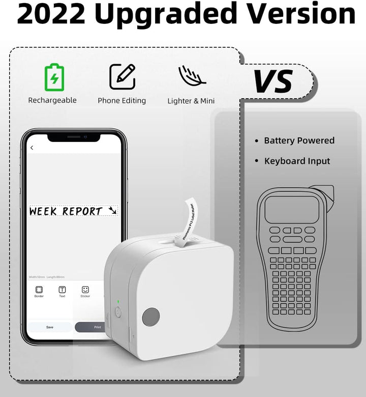 Phomemo P12-Pro Mini Bluetooth Etikettiergerät, USB aufladbares Thermo-Beschriftungsgerät Selbstkleb