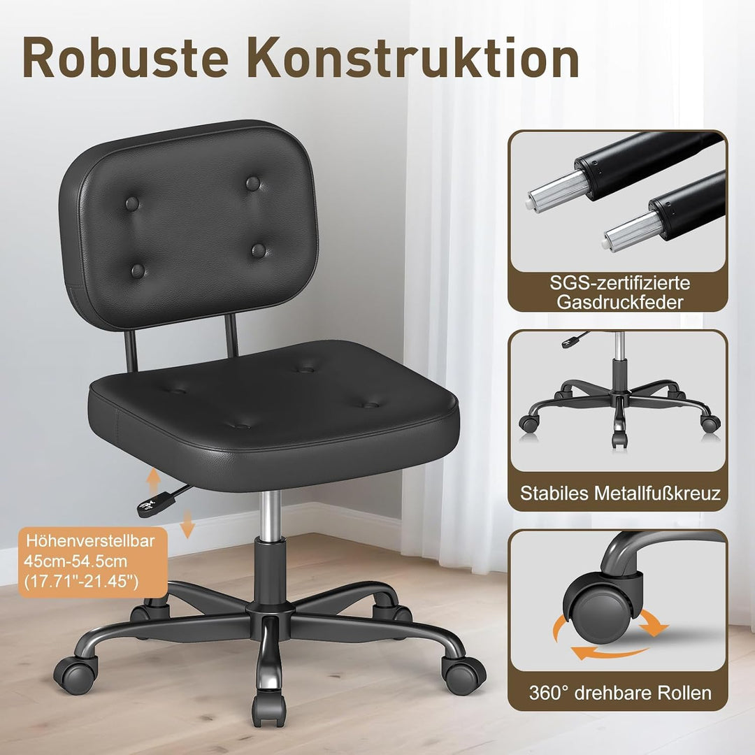 AnyGod Schreibtischstuhl ohne Armlehne für Home Office, Kompakter Drehstuhl mit Rollen &amp; Höhenverste