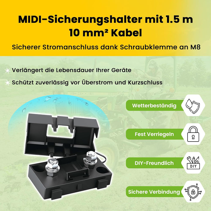 1,5m 10mm² Batteriekabel mit MIDI-Sicherungshalter Schraubklemmenanschluss auf M8 1.5m 10mm², 1.5m 1