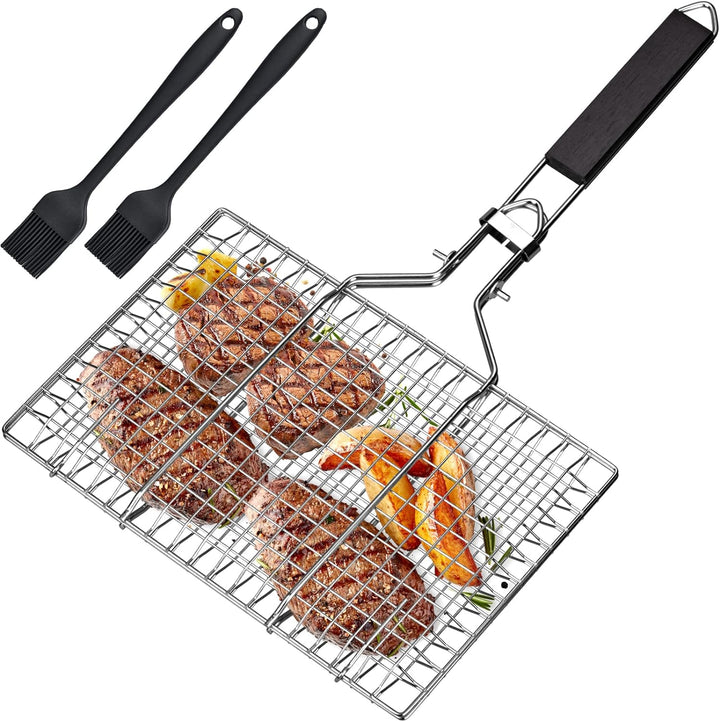 Grillkorb Fischbräter, Fisch-Grillkorb, Edelstahl Barbecue Grillschale, Faltbar, Tragbar, Rostfreie