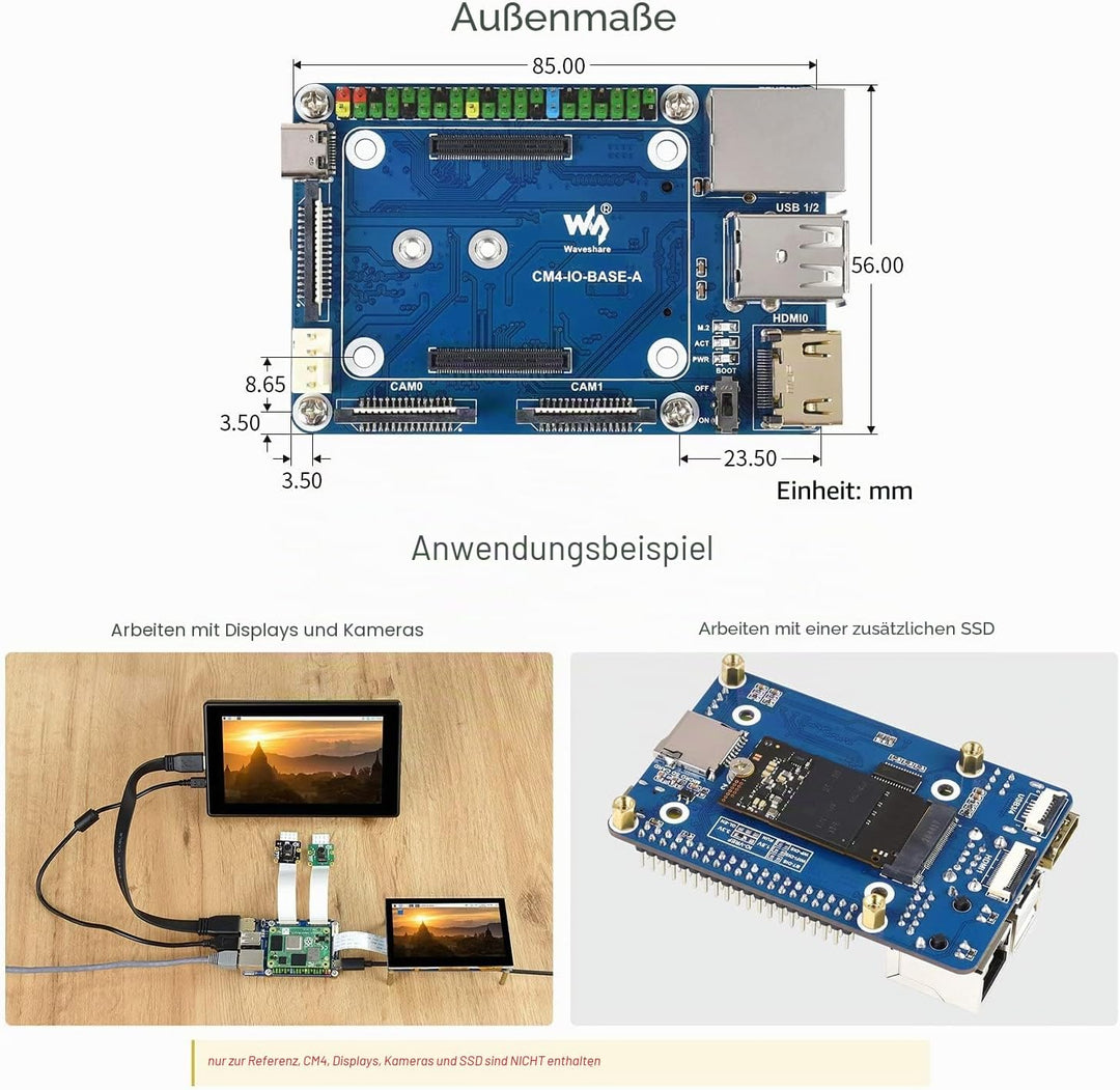 Mini Basisplatine für Raspberry Pi Compute Module 4 Lite/EMMC Series Module, mit Standard CM4 Sockel