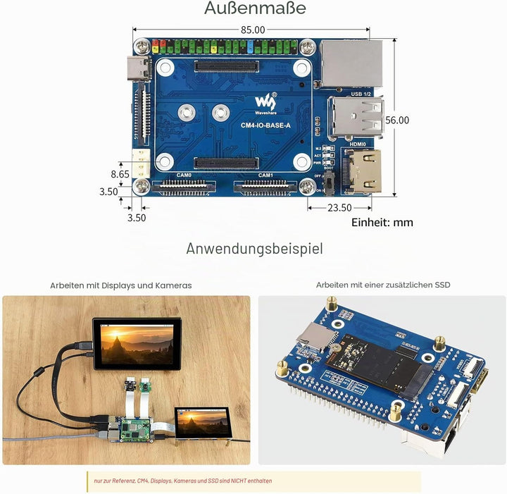 Mini Basisplatine für Raspberry Pi Compute Module 4 Lite/EMMC Series Module, mit Standard CM4 Sockel