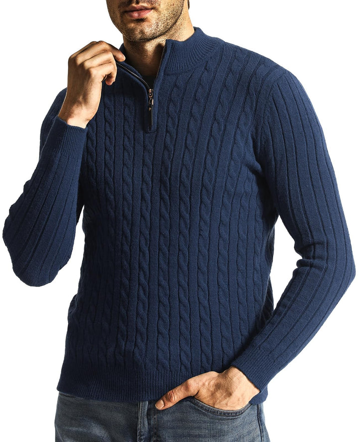 Superora Herren Stehkragen Pullover Basic Feinstrick Pullover mit 1/4 Reissverschluss Slim Fit Pulli