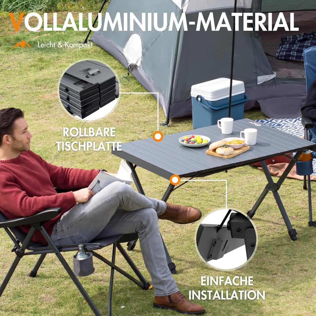 PORTAL Campingtisch faltbar Höhenverstellbar Klapptisch Aluminium 108 x 71cm rollbar Camping Tisch k