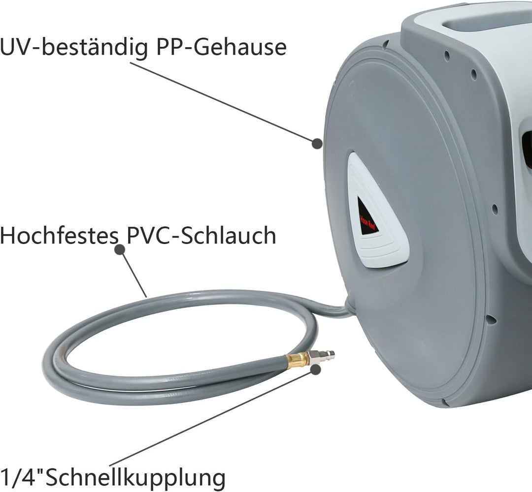 Hebitod 30+2m Druckluftschlauch Aufroller Automatisch, Schlauchaufroller Automatisches Aufrollen 180