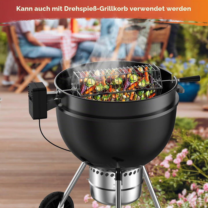 onlyfire Rotisserie Grillspiess Set mit DC Grillmotor und Adapter, Drehspiess für Weber 57cm Kettle
