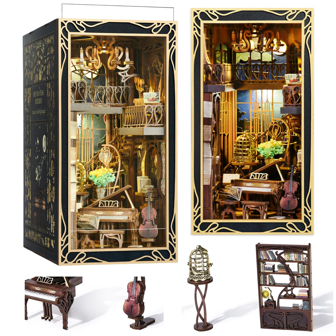 MiniCity Book Nook Kit mit Staubschutzhülle, DIY Puppenhäuser Miniatur Haus Kit, Booknook Häuser Mod