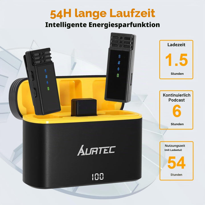 AURTEC Kabelloses Lavalier-Mikrofon mit Ladekoffer für Typ-C/USB-C-Telefone, 2er Set, Plug & Play, 3