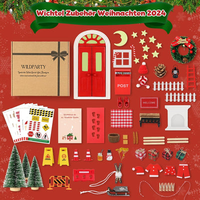 67Pcs Wichteltür Rot Komplettset mit Briefen, Wichtel Zubehör Baustelle, Miniatur Wichtelhaus Pickni