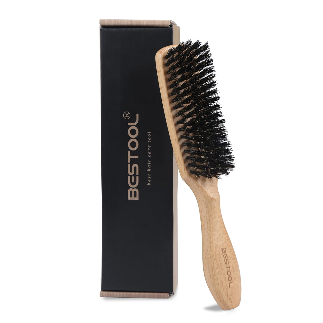 BESTOOL Haarbürste, Wildschweinborsten Bürste für Damen Herren Kinder zum Entwirren & Stylen, Naturb