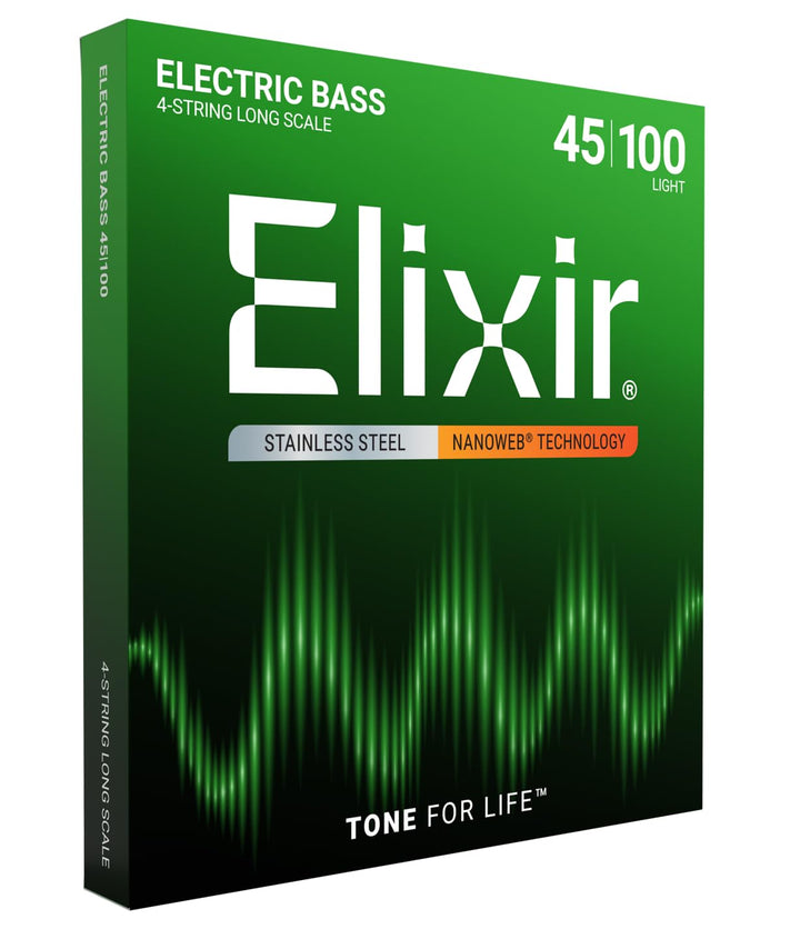 Elixir® Saiten Stainless-Steel 4-str. E-Basssaiten mit NANOWEB® Beschichtung, Long Scale, Light (.04
