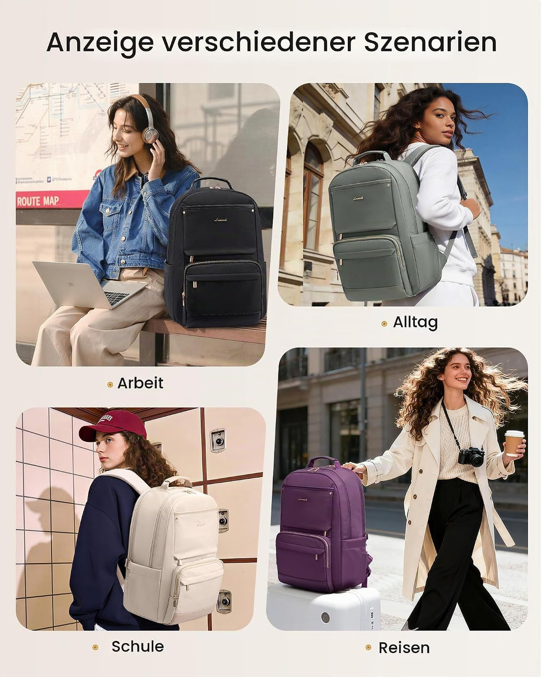 LOVEVOOK Laptop Rucksack Damen, 15,6 Zoll Schulrucksack Teenager Wasserdicht Schultasche Mädchen Ele