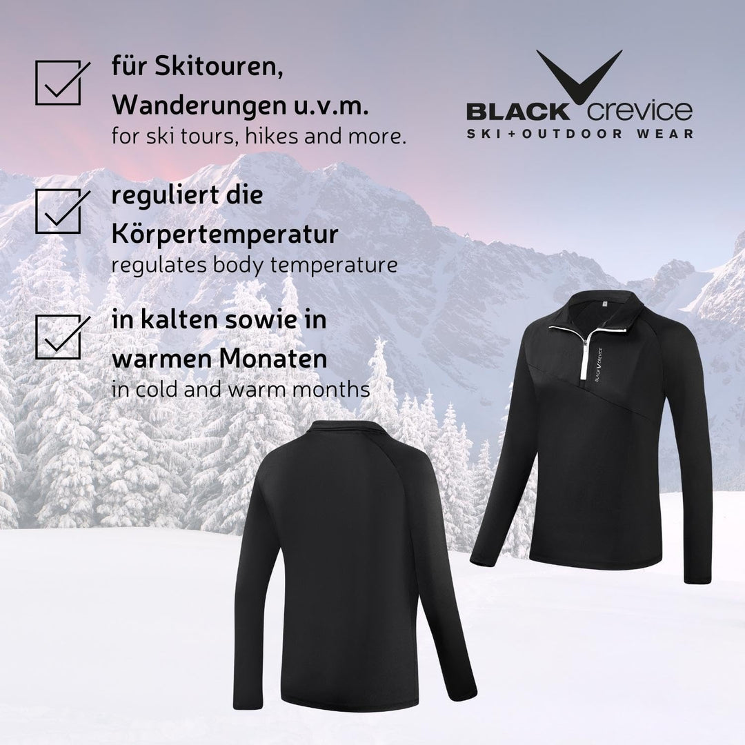 Black Crevice Damen Zipper Funktionsshirt I Hochwertiges Damen-Funktionsshirt aus Polyester-Elastan