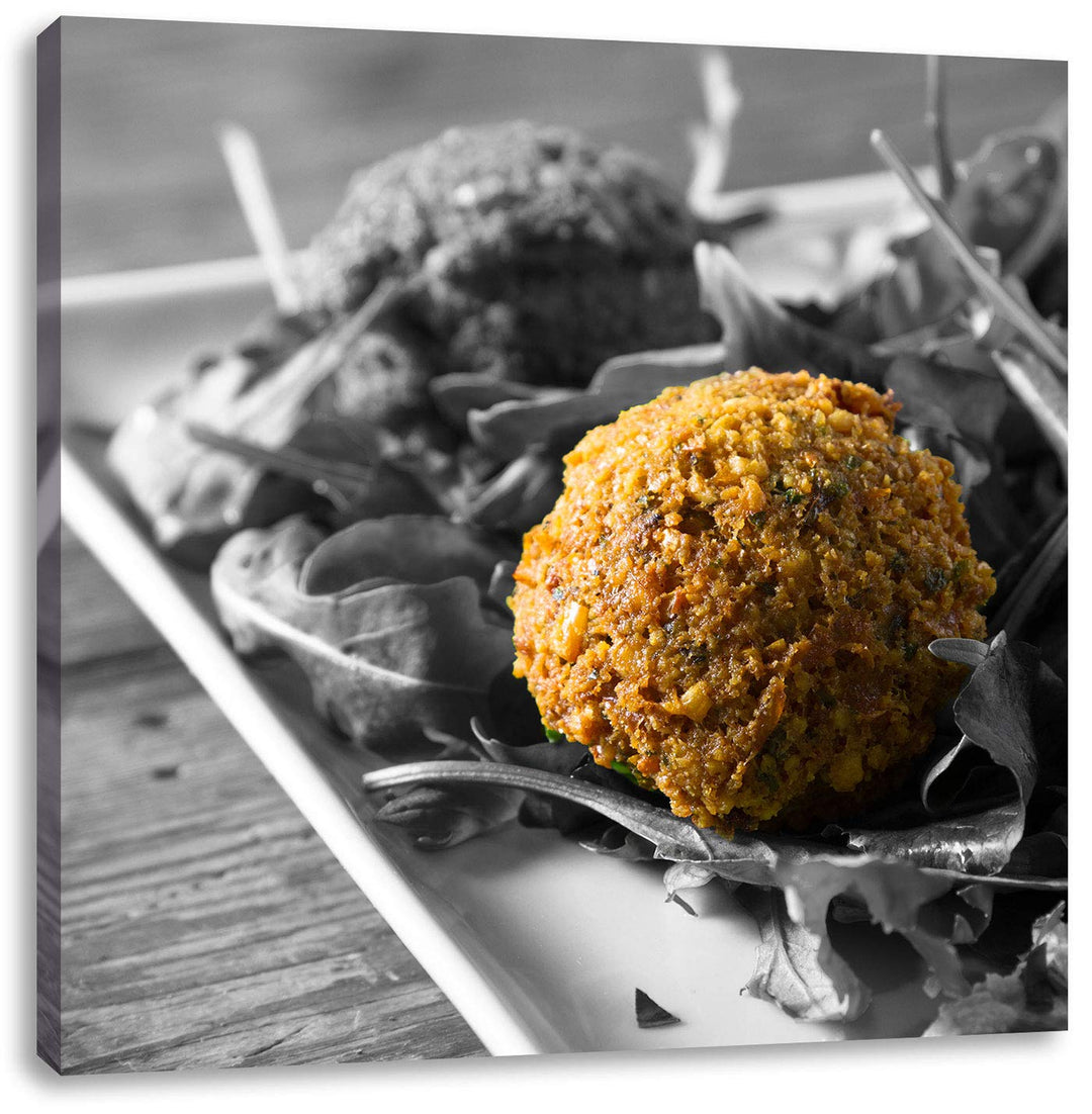 Pixxprint Fleischbällchen Salat als Leinwandbild/Grösse: 70x70 cm/Wandbild/Kunstdruck/fertig bespann