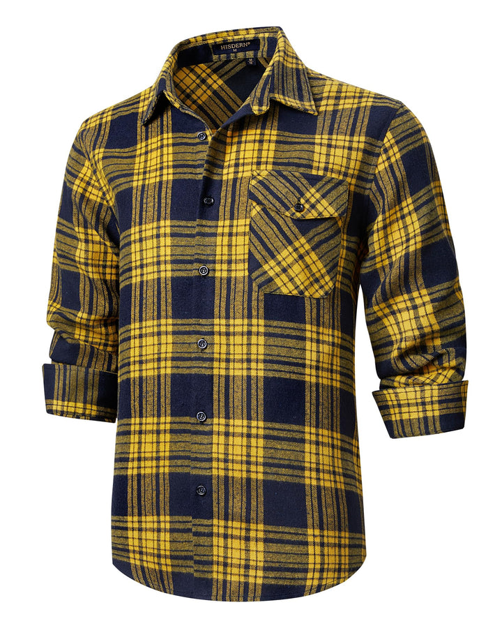 HISDERN Flanellhemd Herren Karierte Hemden Herren Langarm Button Down Baumwolle Holzfällerhemd Regul