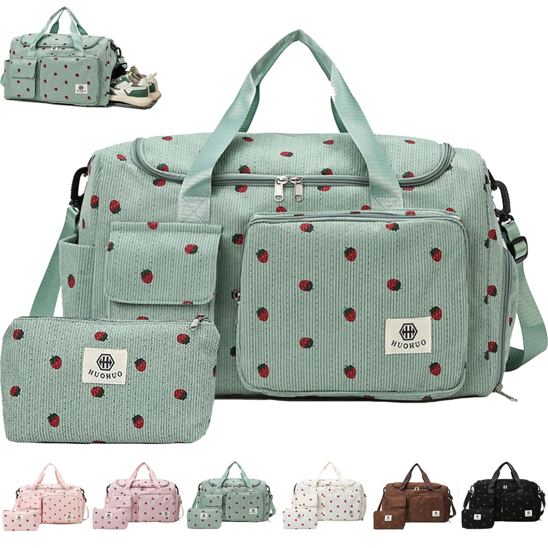 Reisetasche Damen, Sporttasche Damen mit Schuhfach, Nassfach and Kleine Geldbörse, Cord Schwimmtasch