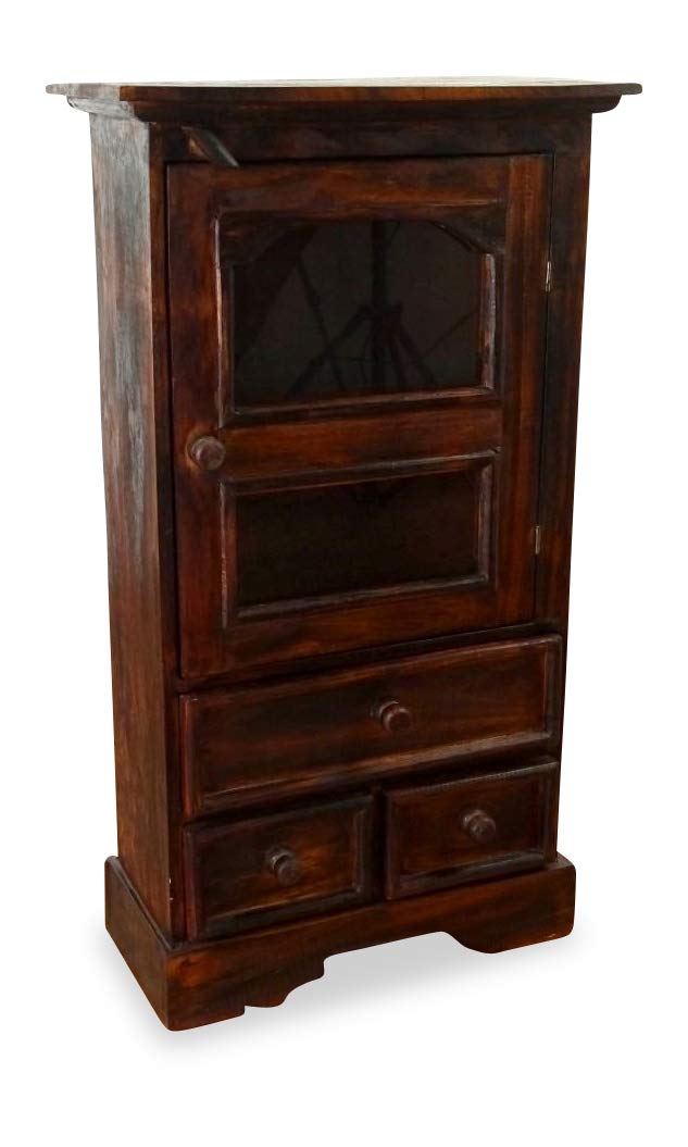 livasia Kleine Vitrine aus Bali mit DREI Schubladen | Bali Kommode | Schrank im Landhausstil | Wohnz