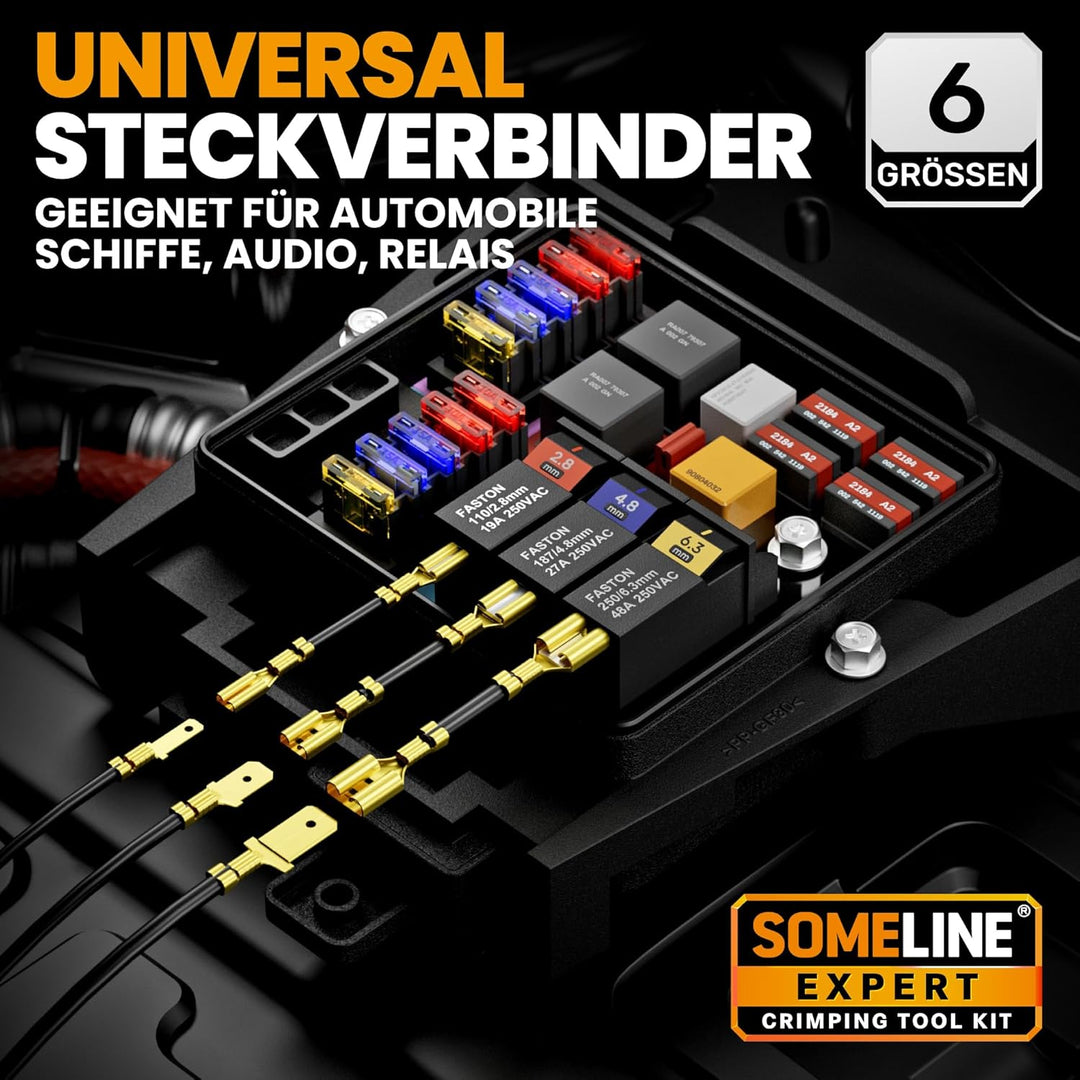 SOMELINE® Crimpzangen Set, 6 Arten [0,25-2,5mm²] Flachsteckhülsen Set, Flachsteckhülsenzange, Spade