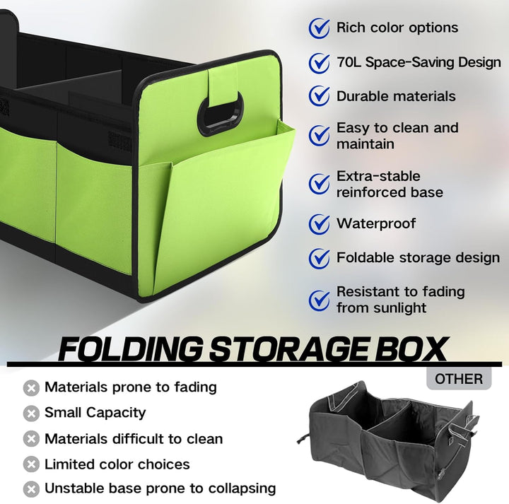 Kofferraum-Organizer Faltbar 70L – Grosse Auto Kofferraumtasche mit 10 Seitenfächern & Verstärktem B