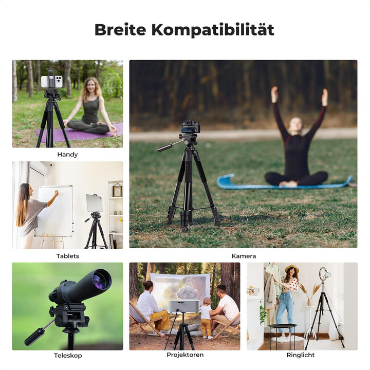 K&F CONCEPT Kamerastativ S254A3+BV01, Leichtes Stativ mit Tasche,172cm Handystativ,Tripod für Canon