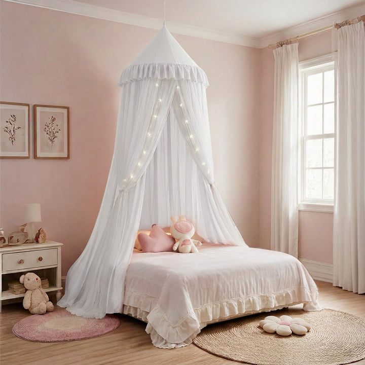 Mallify Moskitonetz Betthimmel mit Sternenlichtern, atmungsaktiv &amp; waschbar Doppelte Lage Babybett B