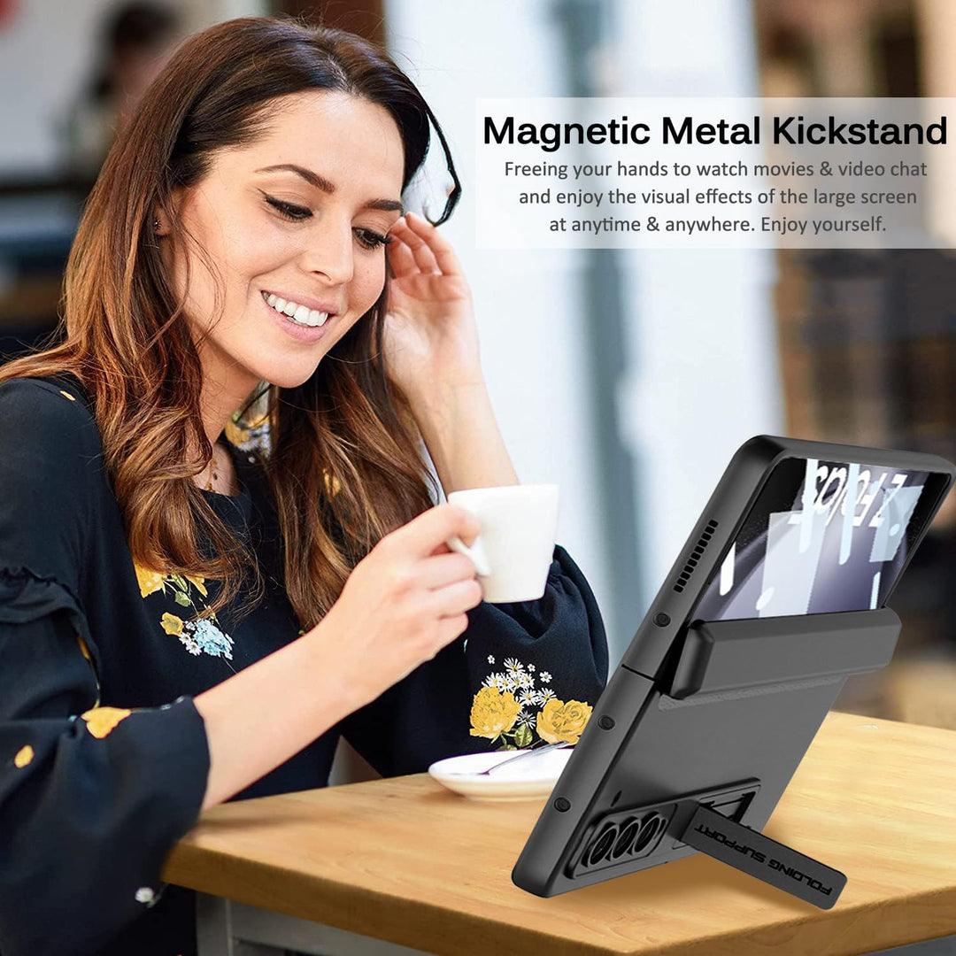 Hülle Kompatibel mit Samsung Galaxy Z Fold 5 Hülle, Robust PC Hülle mit Displayschutz & Ständer Anti