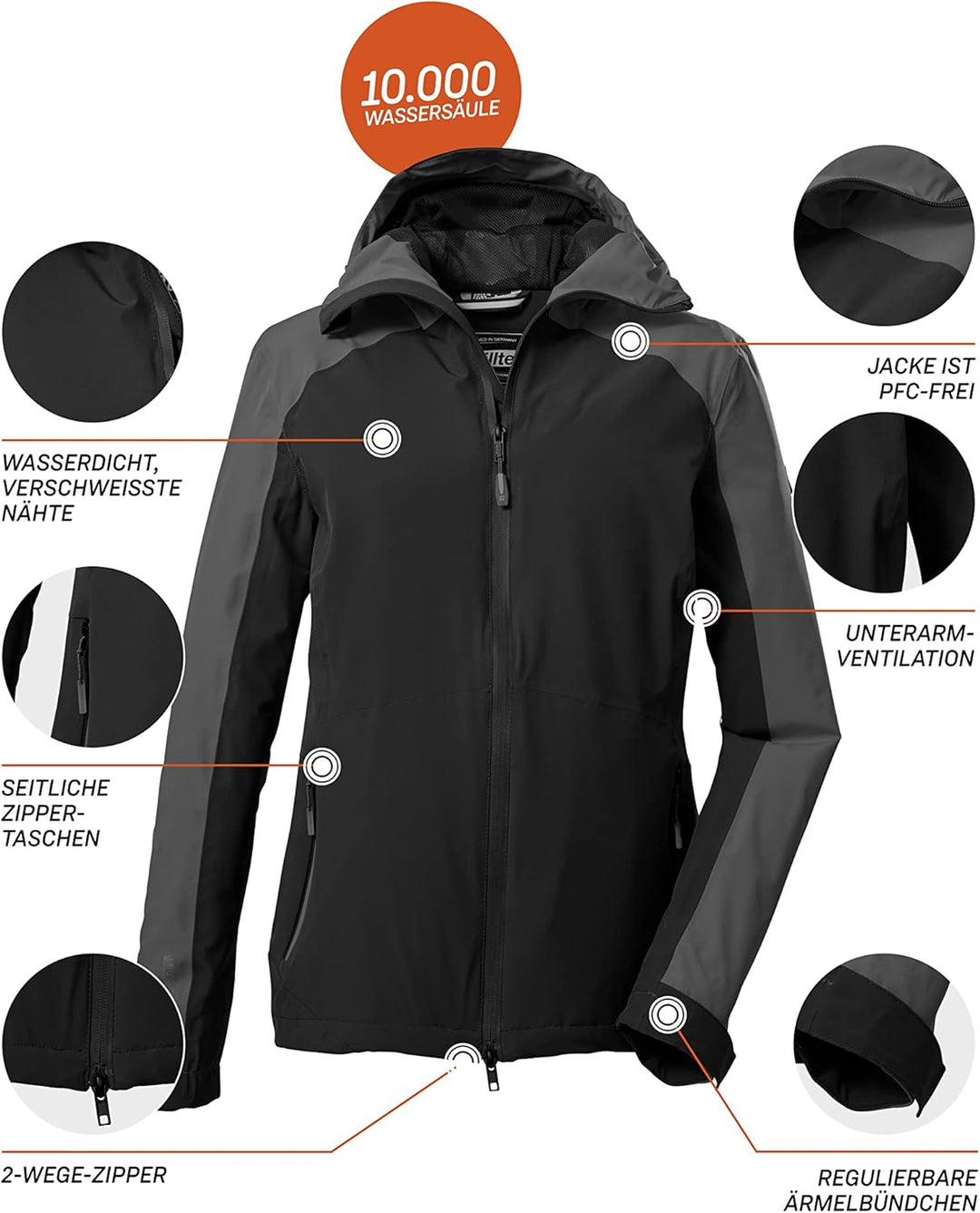 Killtec Damen Kos 30 Wmn Jckt Funktionsjacke/Outdoorjacke mit Kapuze und Unterarmventilation 36 Schw